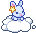 white/blue-ish bunny on a cloud