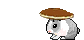 a rabbit with a pancake in his head