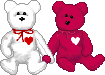 valentine bears (one's white, the other's red. they're holding hands)